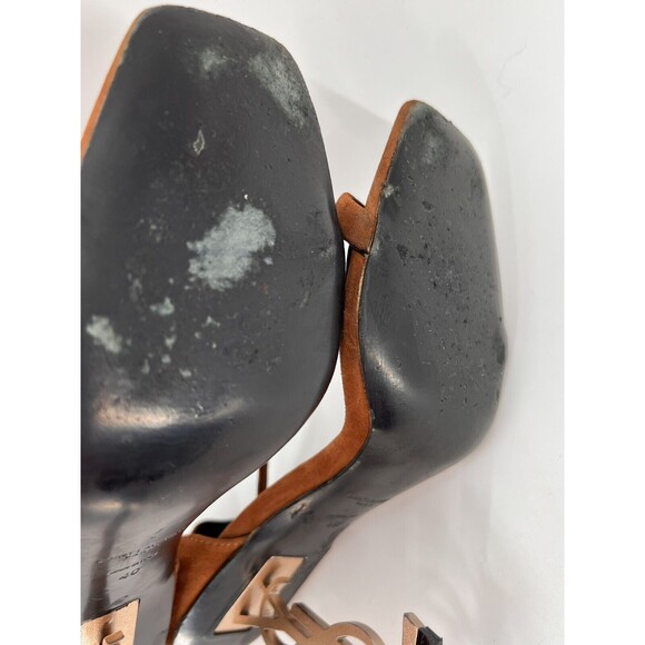 YSL- Saint Laurent Opyum Brown Suede Ankle Clasp 4 inch Heels Size EU 40 US 10 - Picture 13 of 15